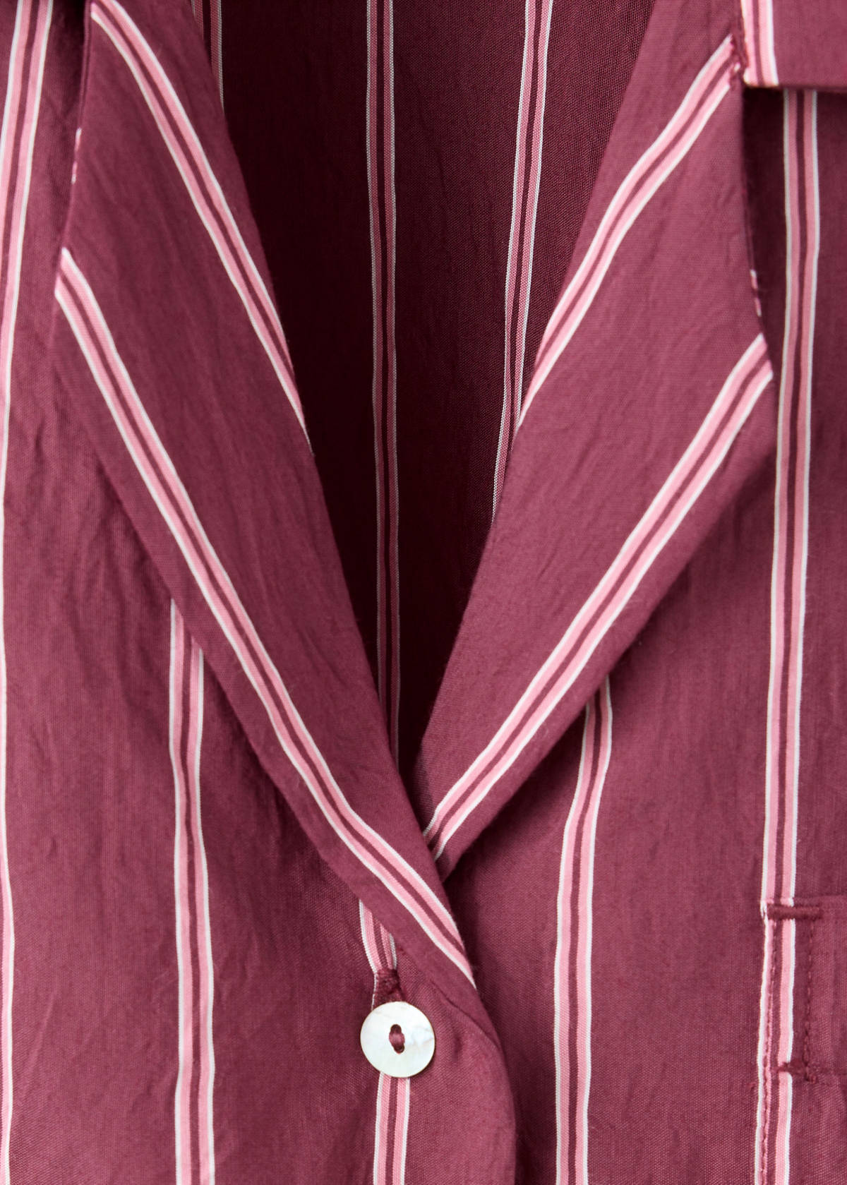 Striped pyjama shirt with front pocket — Burgundy