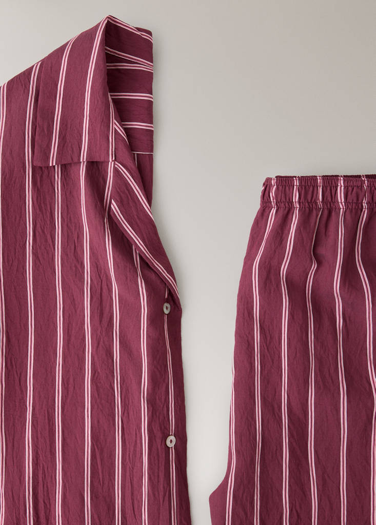 Striped pyjama shirt with front pocket — Burgundy