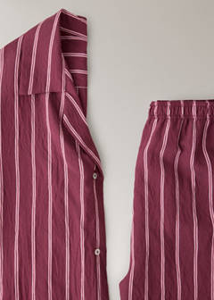 Striped pyjama shirt with front pocket — Burgundy 8
