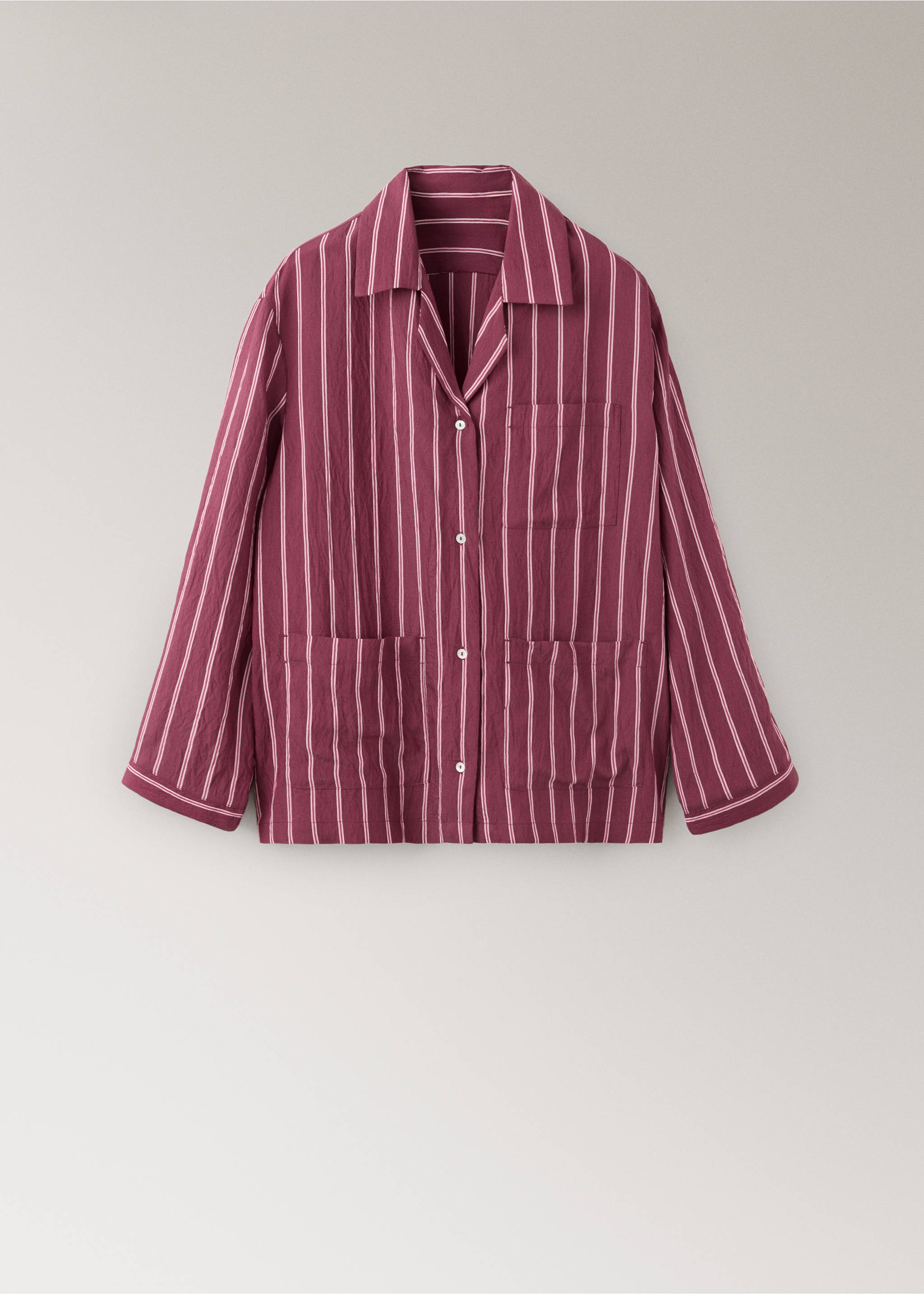Striped pyjama shirt with front pocket - Article without model, Burgundy. Ref: 37022925-00.