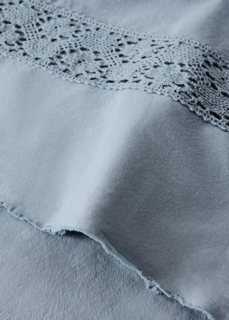 Washed cotton flat sheet with lace detail for a single bed — Blue