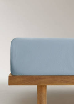 Washed cotton fitted sheet for Super King bed — Blue 3
