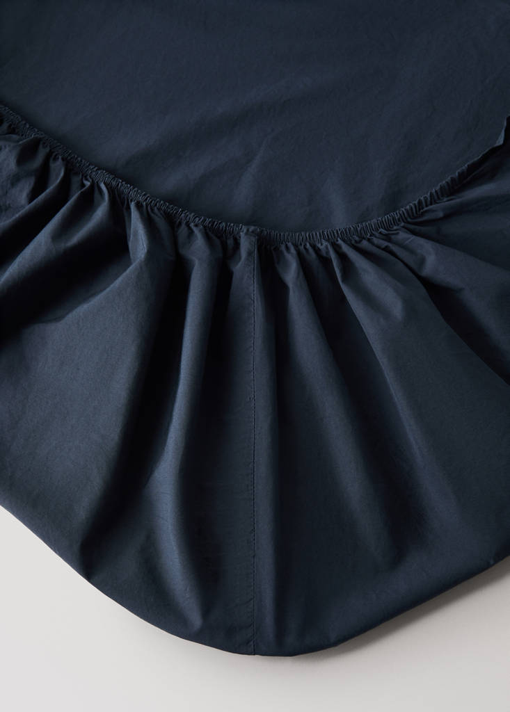 Percale cotton fitted sheet for 180 cm bed — Navy
