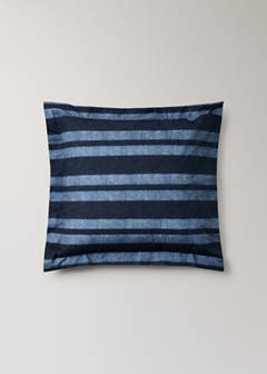 Two 200 thread count cotton percale pillowcases with denim stripe print 60x60 cm — Indigo Blue 5