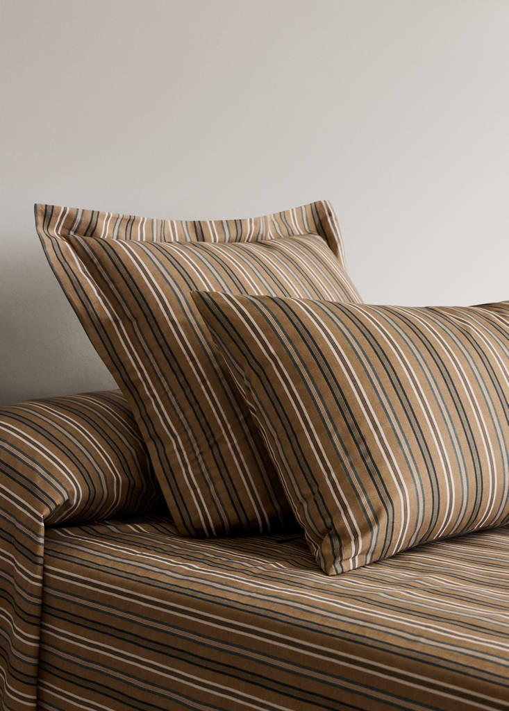 Pack of 2 cotton percale striped pillowcases 50x75 cm — Tobacco Brown