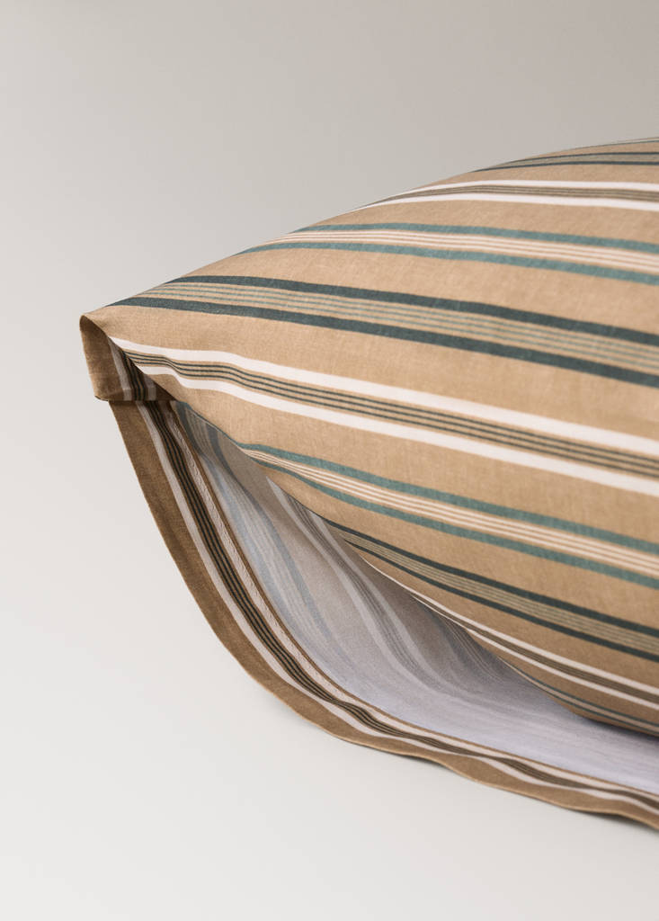 Pack of 2 cotton percale striped pillowcases 50x75 cm — Tobacco Brown