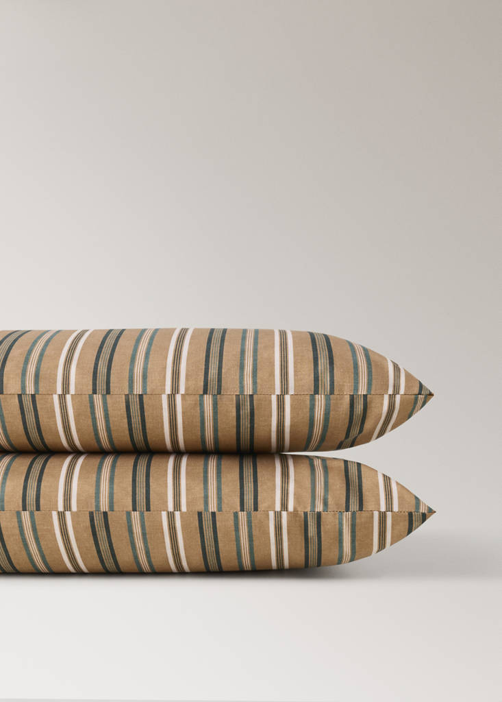Pack of 2 cotton percale striped pillowcases 50x75 cm — Tobacco Brown
