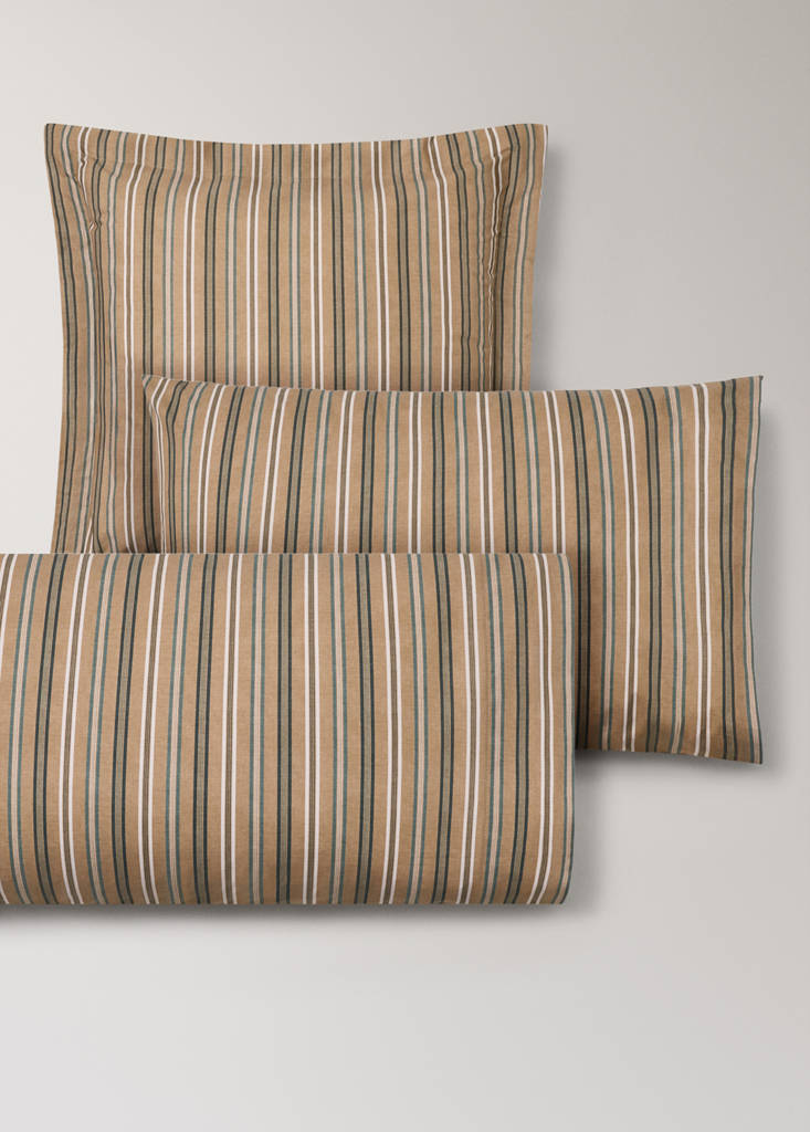 Pack of 2 cotton percale striped pillowcases 50x75 cm — Tobacco Brown
