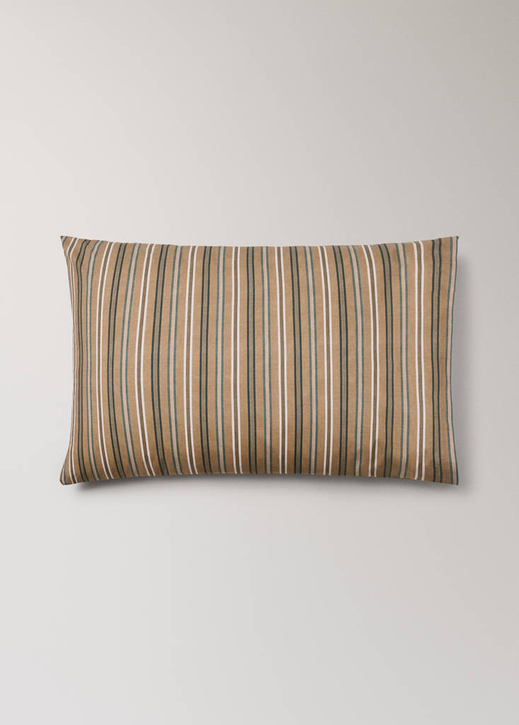 Pack of 2 cotton percale striped pillowcases 50x75 cm — Tobacco Brown