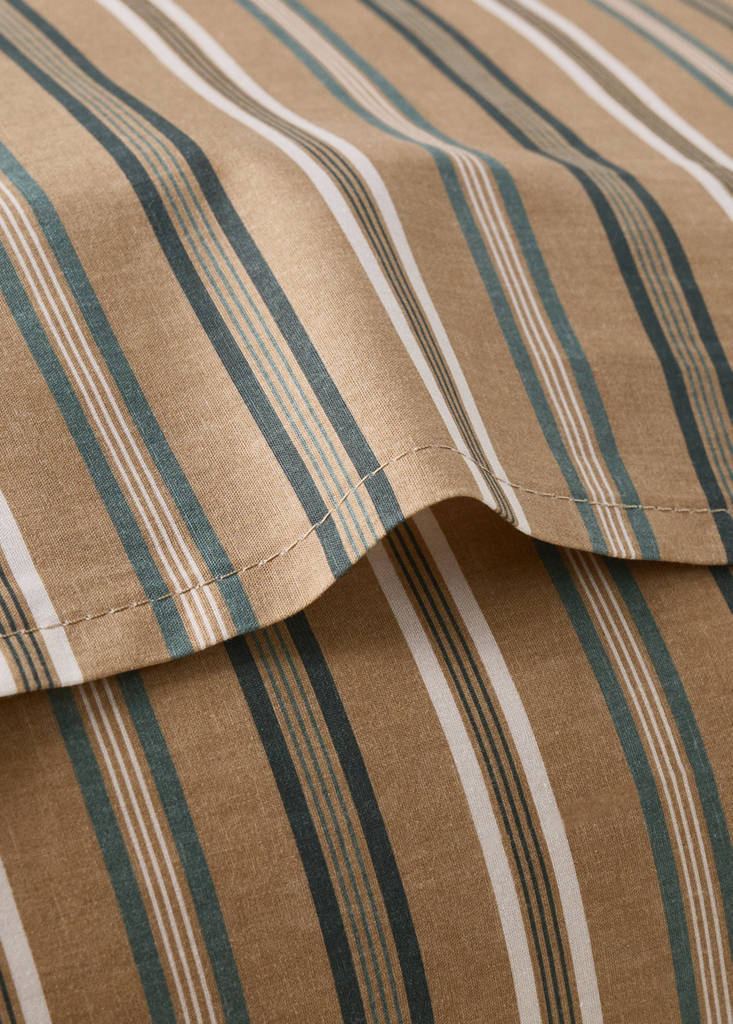 Pack of 2 multicoloured striped cotton percale pillowcases 60 x 60 cm — Tobacco Brown