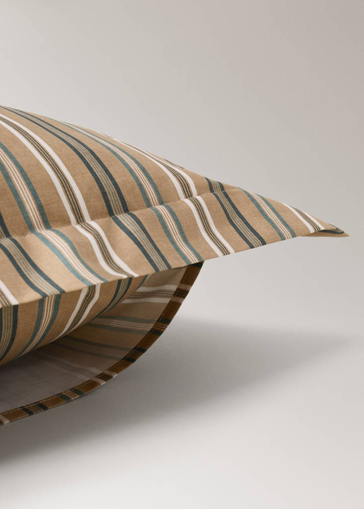 Pack of 2 multicoloured striped cotton percale pillowcases 60 x 60 cm — Tobacco Brown