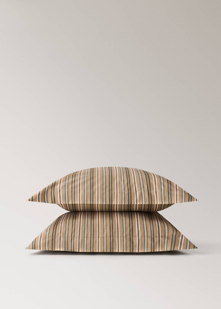 Pack of 2 multicoloured striped cotton percale pillowcases 60 x 60 cm — Tobacco Brown