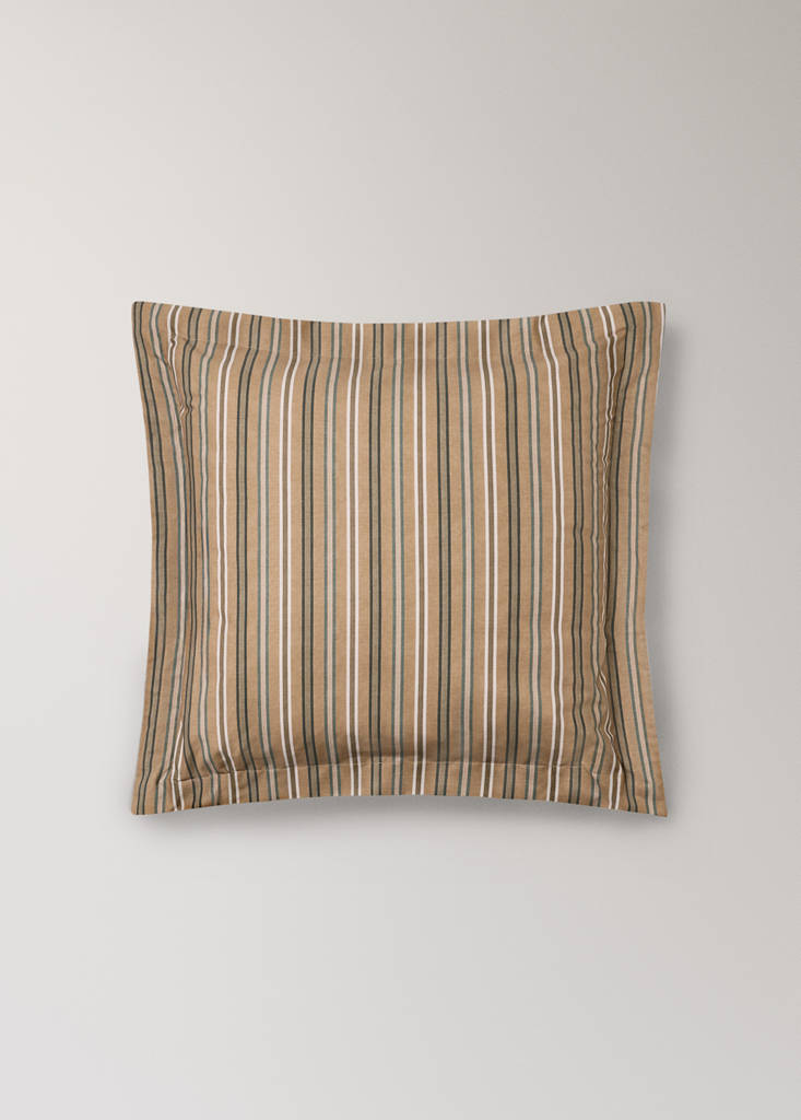 Pack of 2 multicoloured striped cotton percale pillowcases 60 x 60 cm — Tobacco Brown