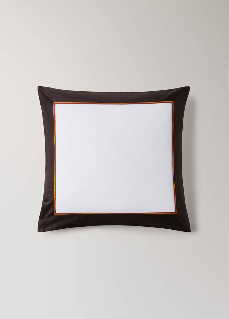 Two cotton pillowcases with a satin border and contrast piping, 60 x 60 cm — Ecru