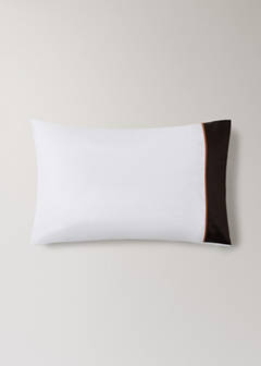 Two cotton pillowcases with satin border and contrasting piping, 50 x 75 cm — Ecru 4
