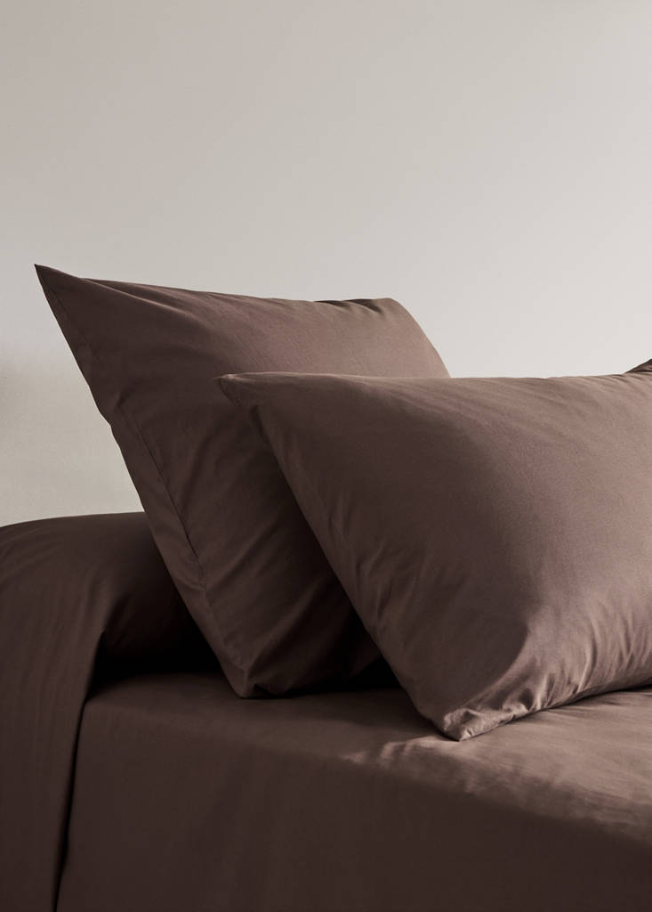 Two cotton percale pillowcases 60x60cm — Brown
