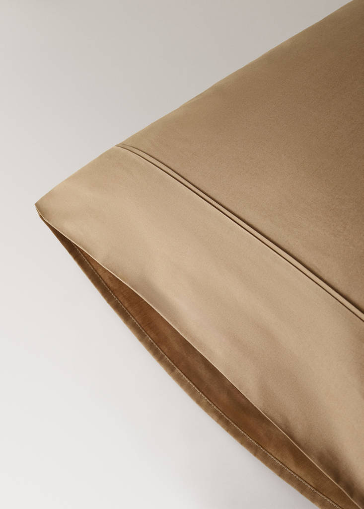 Two 300-thread-count percale cotton pillowcases with piping detail, 50 x 75 cm — Tobacco Brown