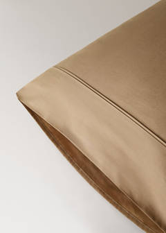 Two 300-thread-count percale cotton pillowcases with piping detail, 50 x 75 cm — Tobacco Brown 1