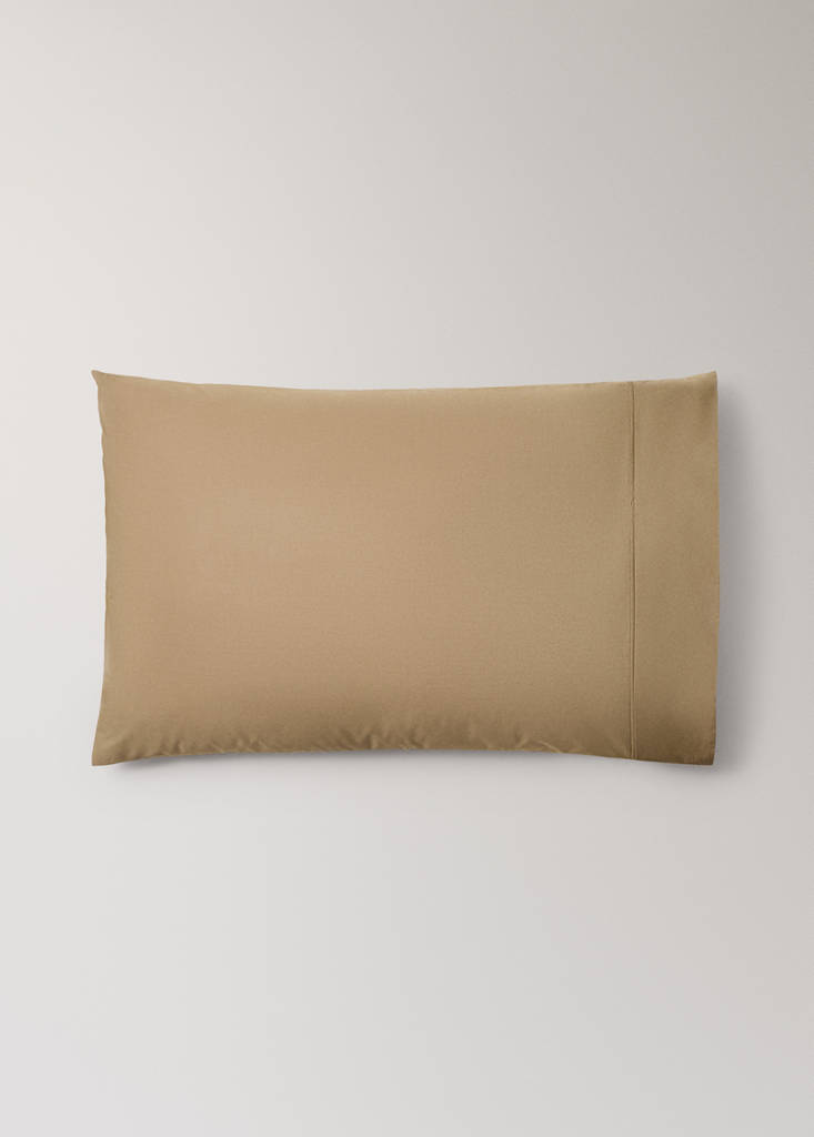 Two 300-thread-count percale cotton pillowcases with piping detail, 50 x 75 cm — Tobacco Brown