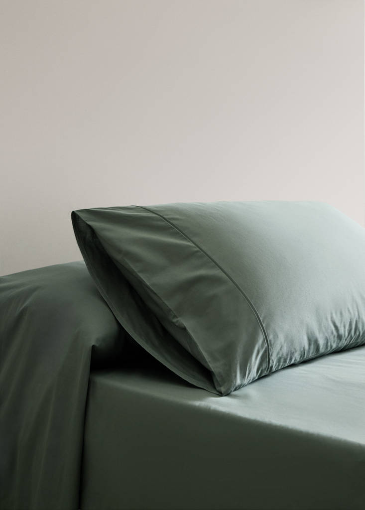 Two 300-thread-count percale cotton pillowcases with piping detail, 50 x 75 cm — Medium Green