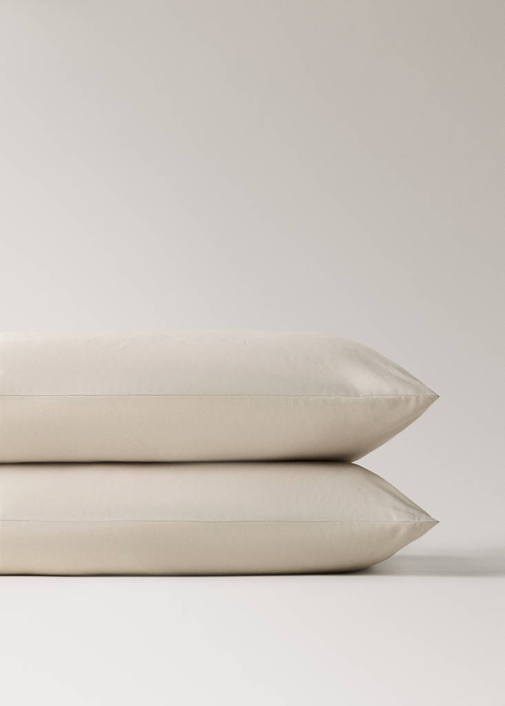 Two 500-thread count percale cotton pillowcases with piping finish 50x75 cm — Sand