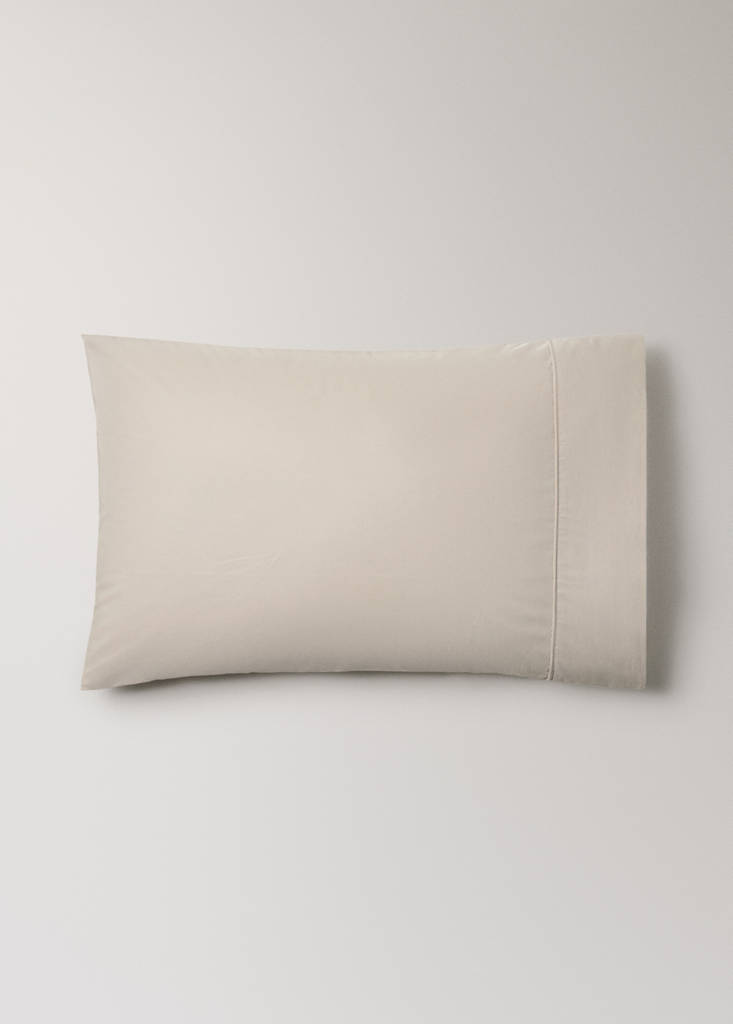 Two 500-thread count percale cotton pillowcases with piping finish 50x75 cm — Sand