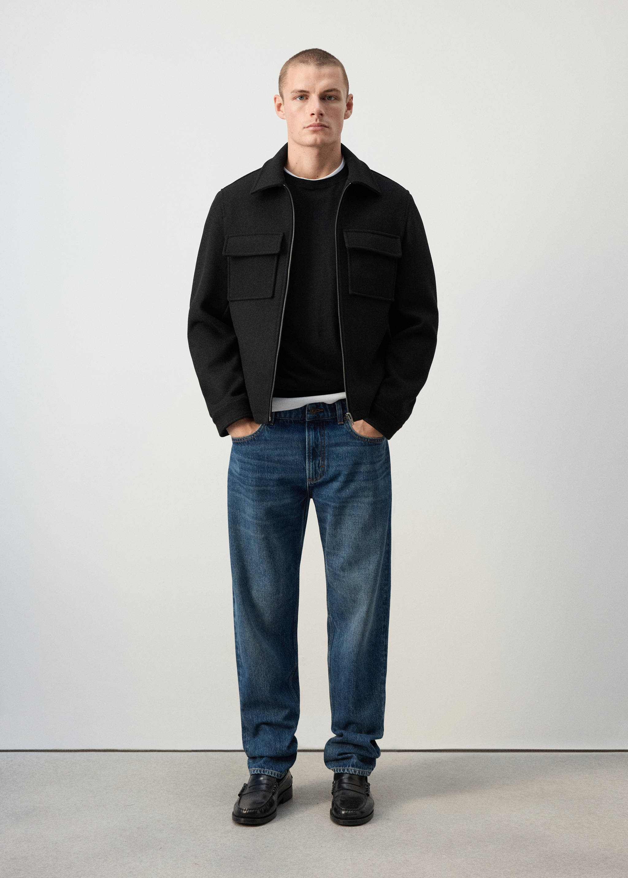 Wool blend bomber jacket with pockets - General plane