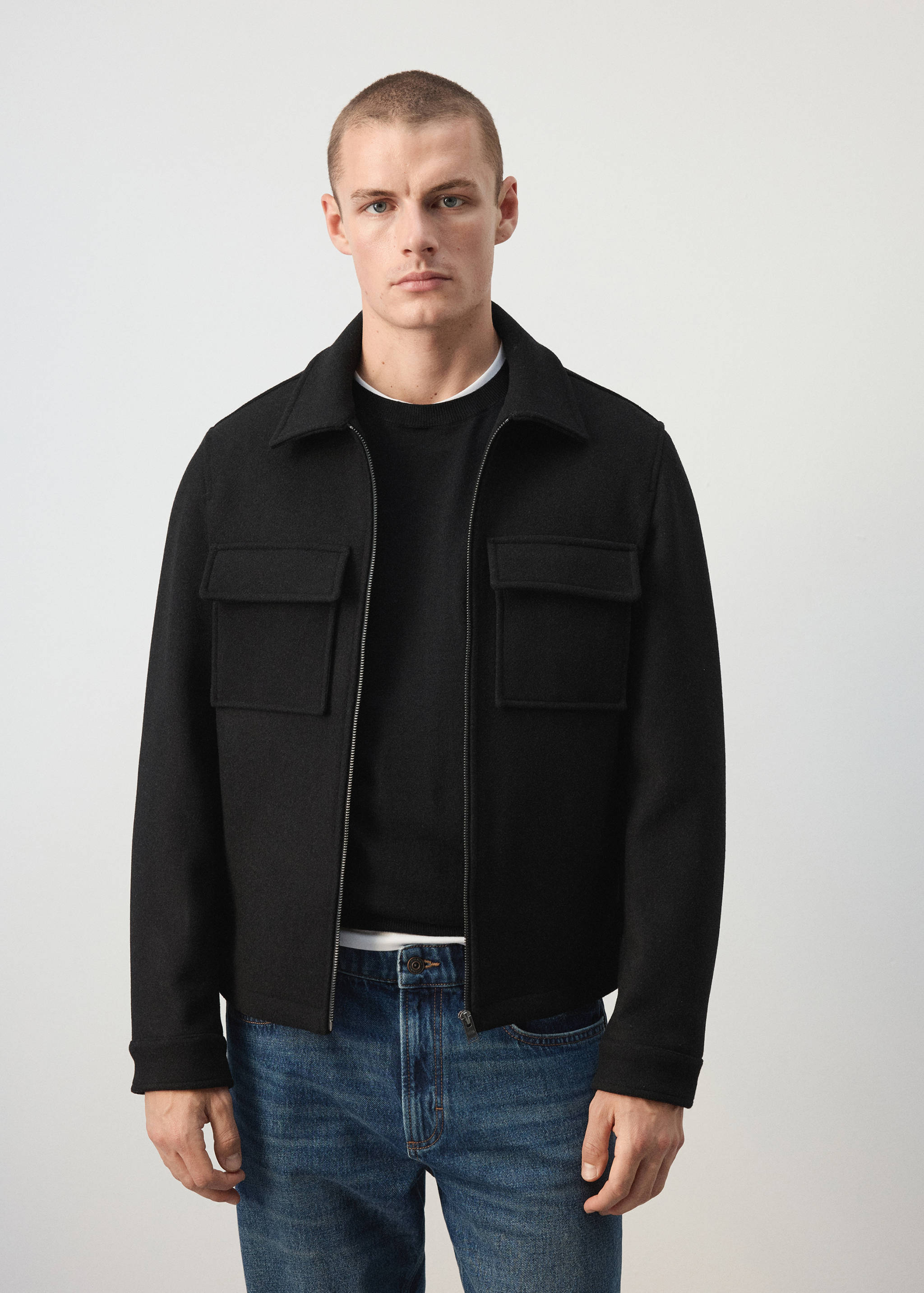 Wool blend bomber jacket with pockets - Medium plane