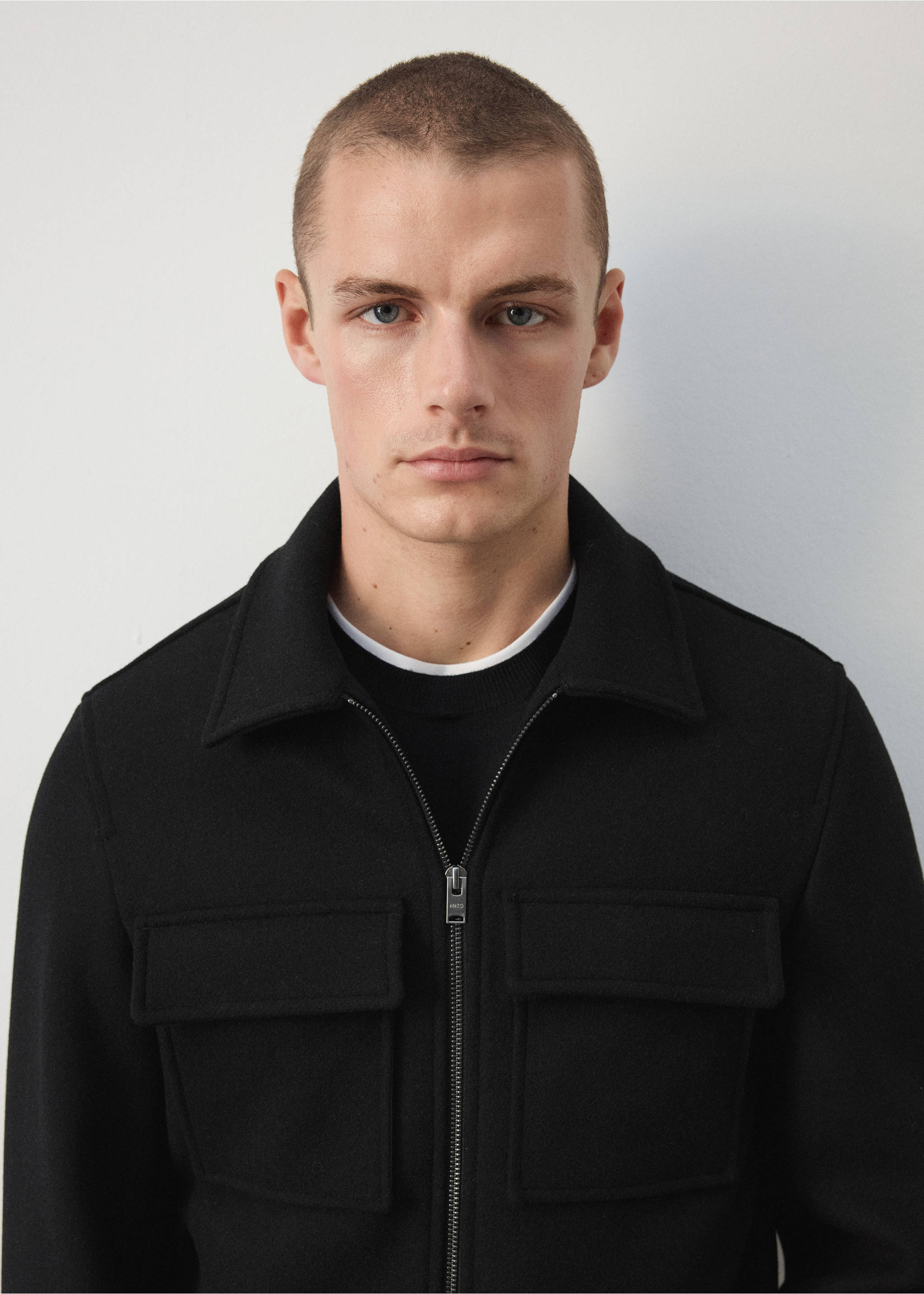 Wool blend bomber jacket with pockets - Details of the article 1, Black. Ref: 37023275-00.
