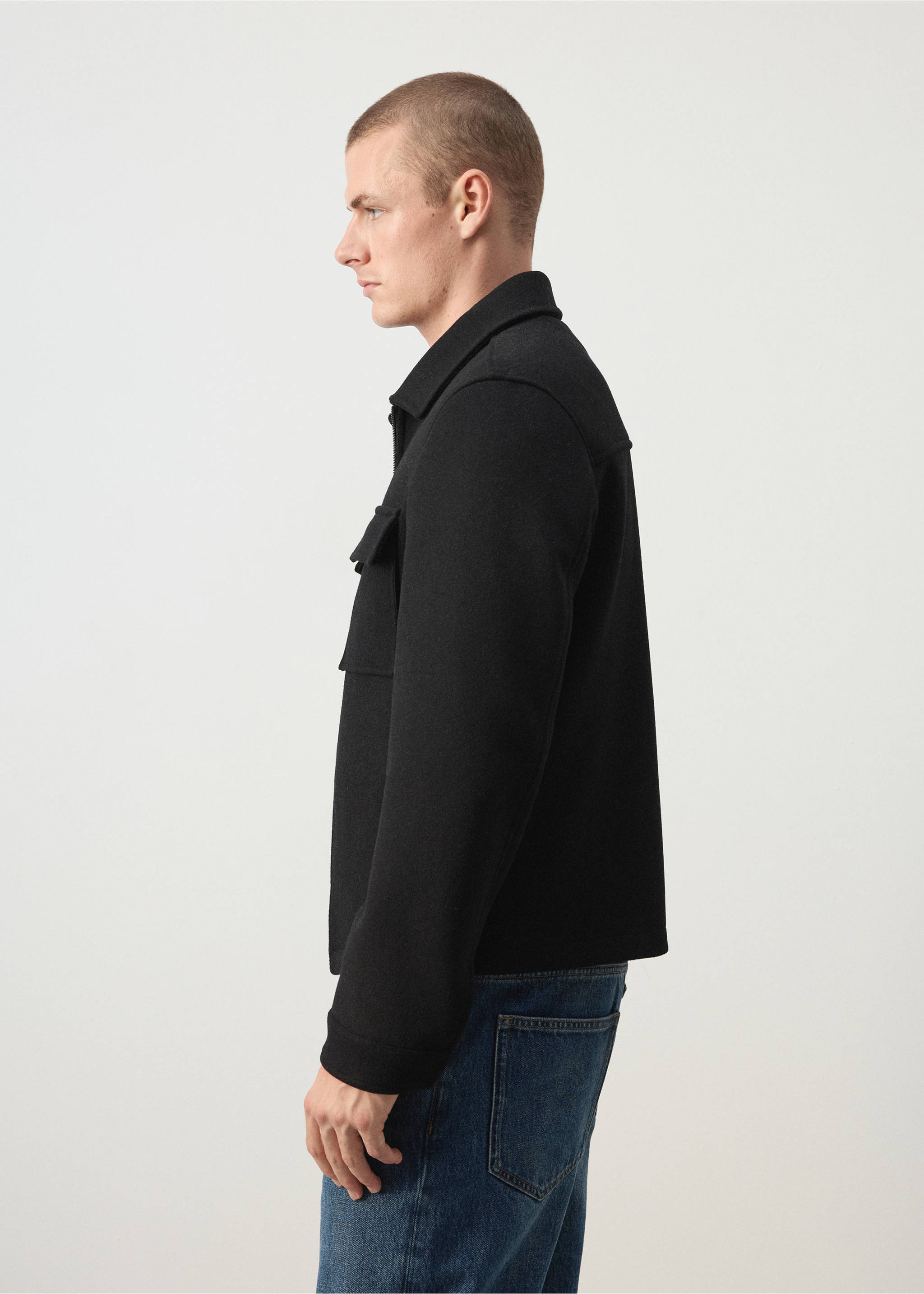 Wool blend bomber jacket with pockets - Details of the article 2, Black. Ref: 37023275-00.