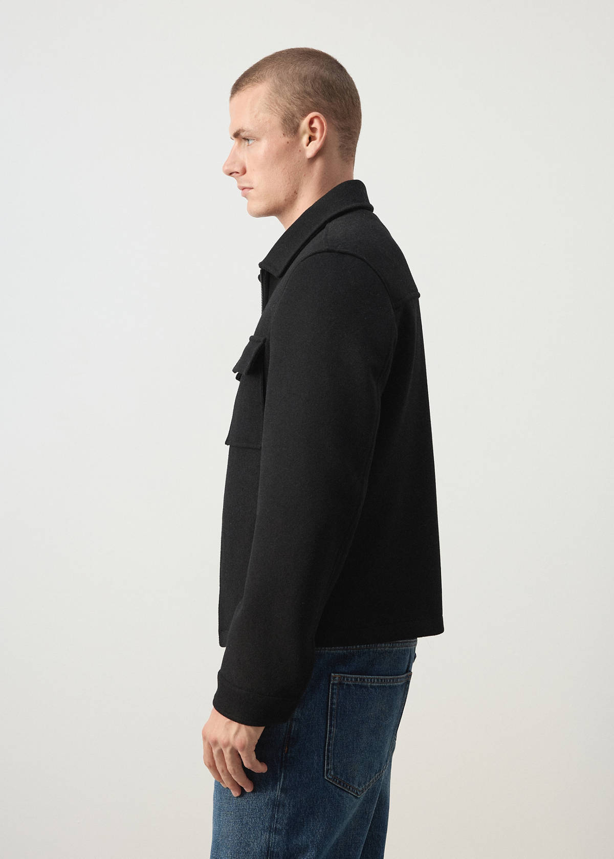 Wool blend bomber jacket with pockets — Black