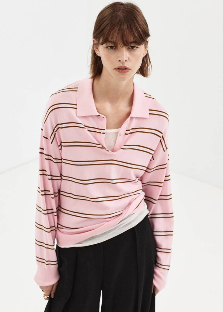 Striped polo-neck sweater — Light Pink