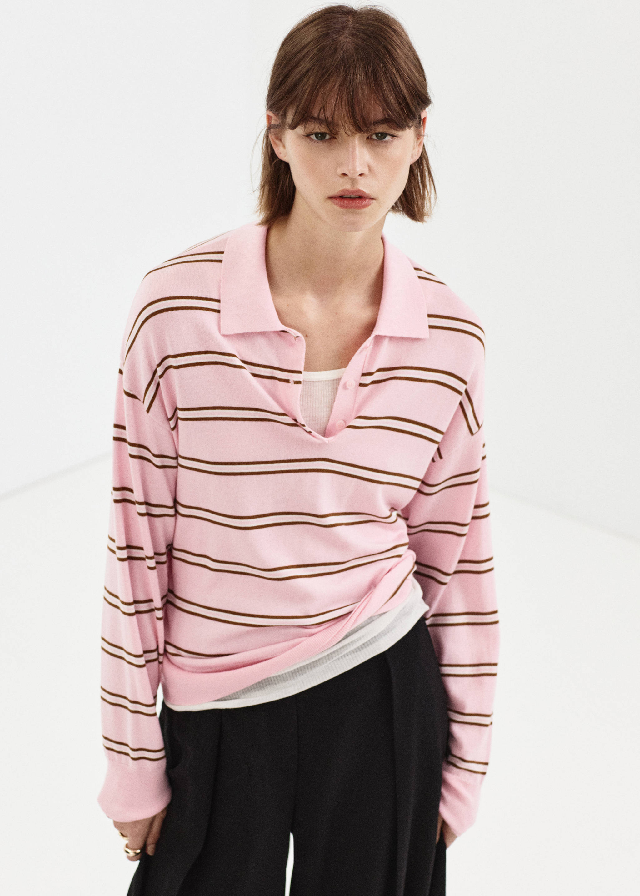 Pull-over rayures col polo - Plan moyen