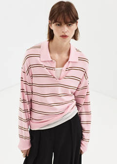 Striped polo-neck sweater — Light Pink 1