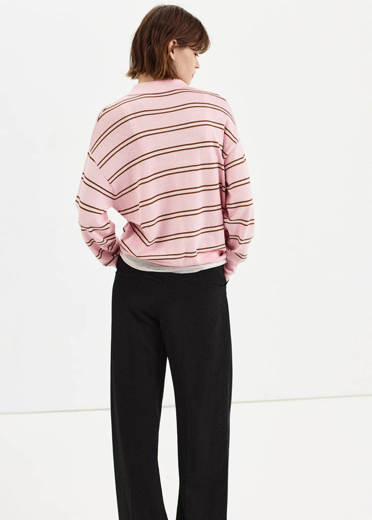 Striped polo-neck sweater — Light Pink