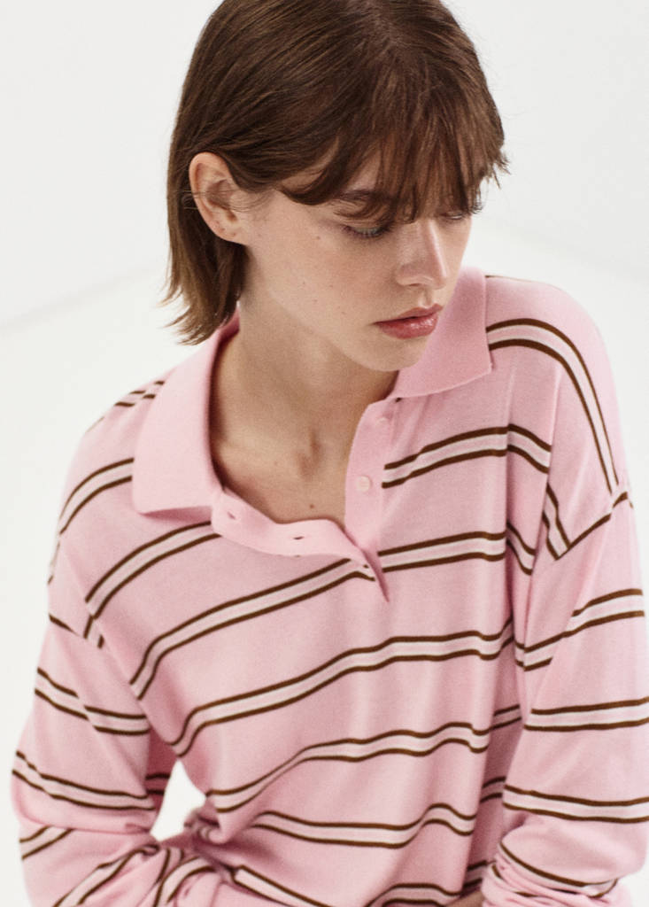 Striped polo-neck sweater — Light Pink