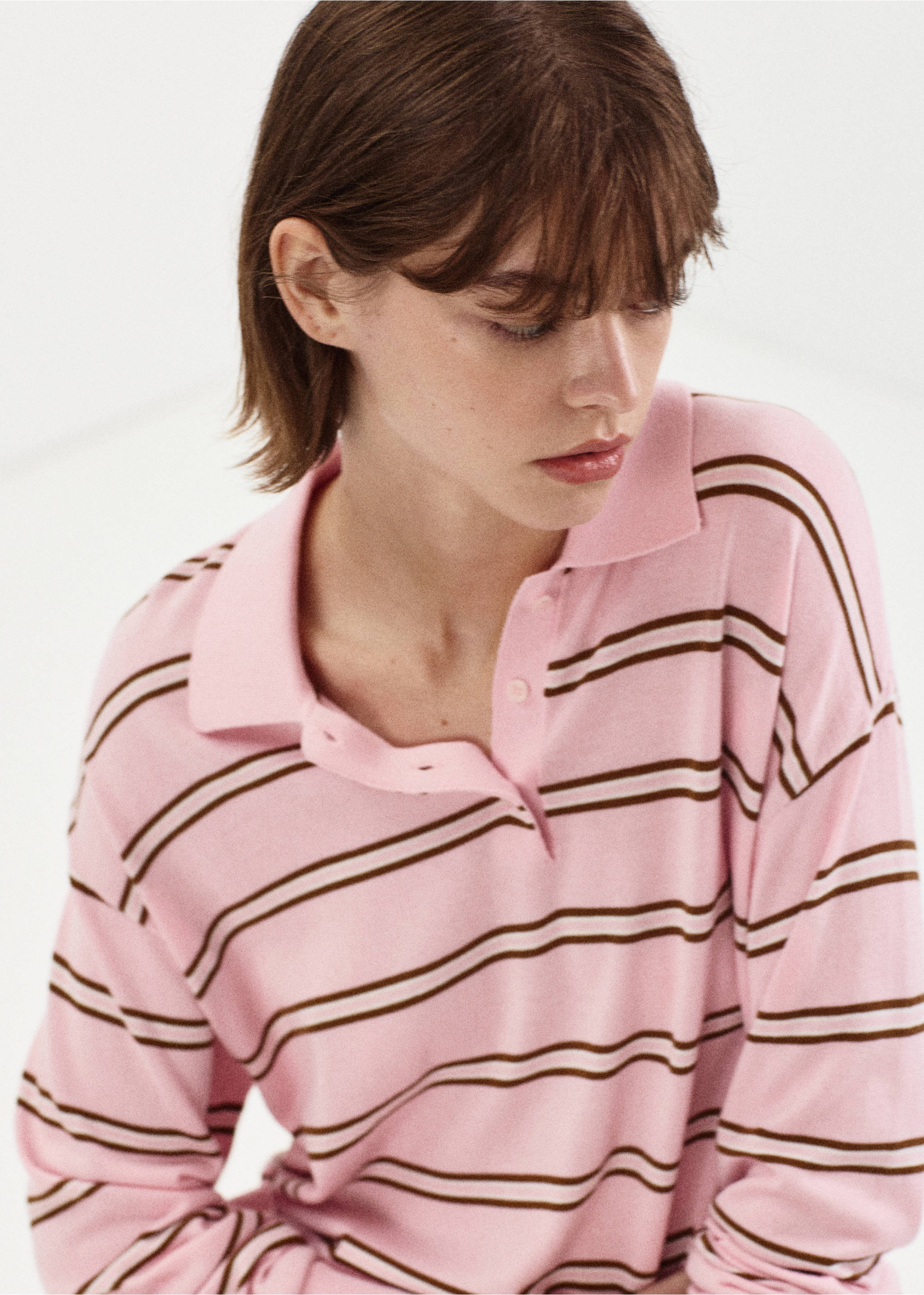 Pull-over rayures col polo - Détail de l'article 1, Rose clair. Ref: 37023276-00.