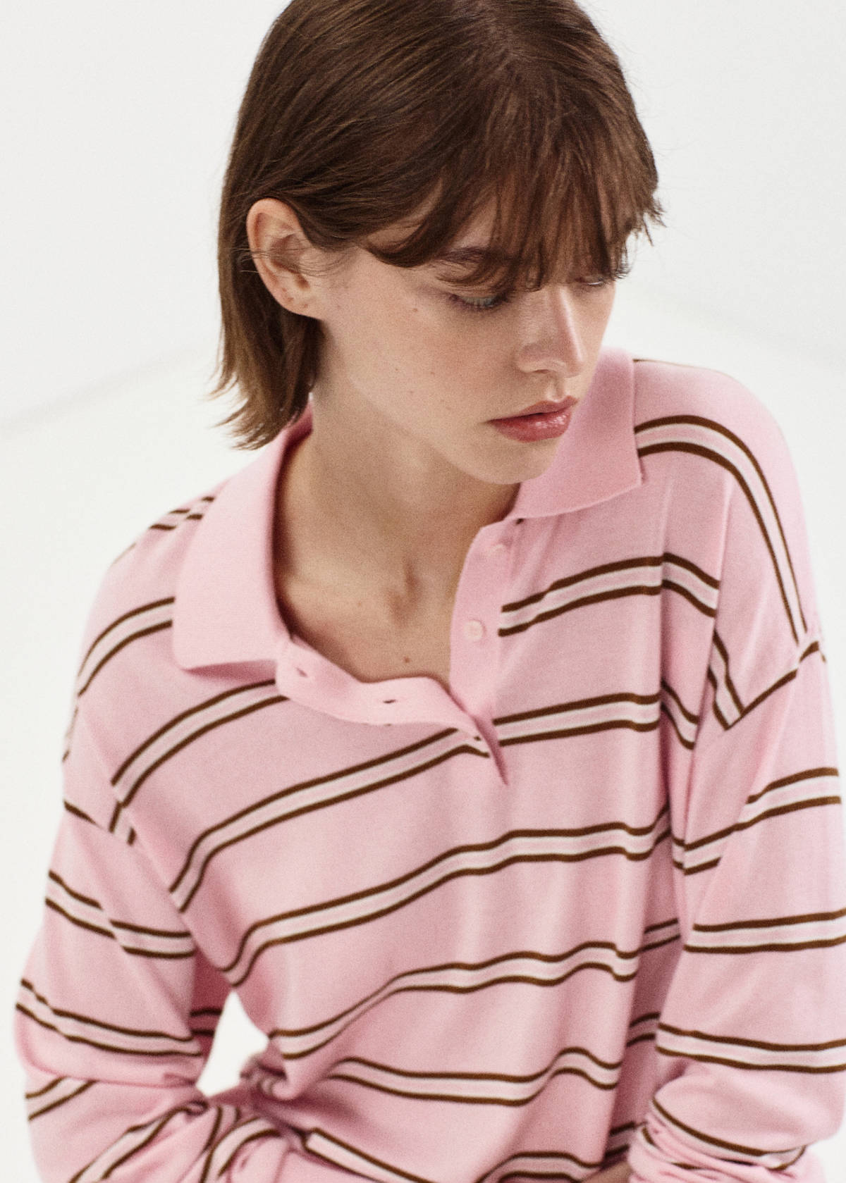 Striped polo-neck sweater — Light Pink