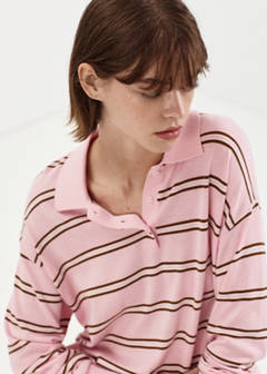 Striped polo-neck sweater — Light Pink 4