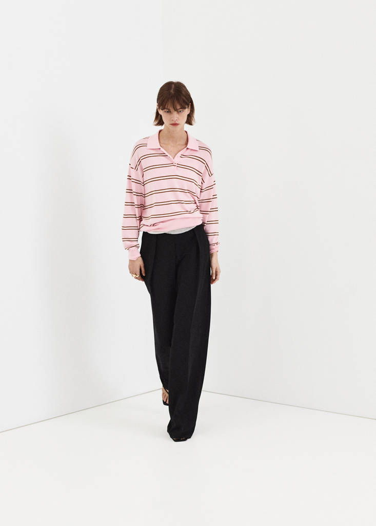 Striped polo-neck sweater — Light Pink
