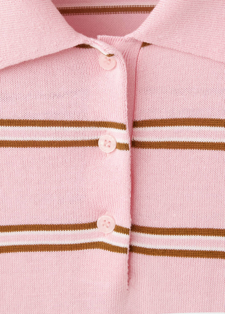 Striped polo-neck sweater — Light Pink