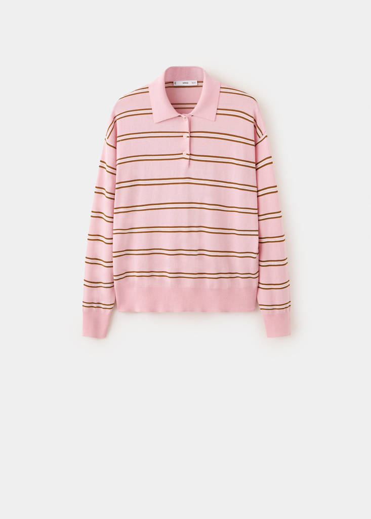 Striped polo-neck sweater — Light Pink