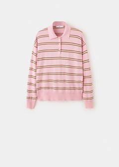 Striped polo-neck sweater — Light Pink 6