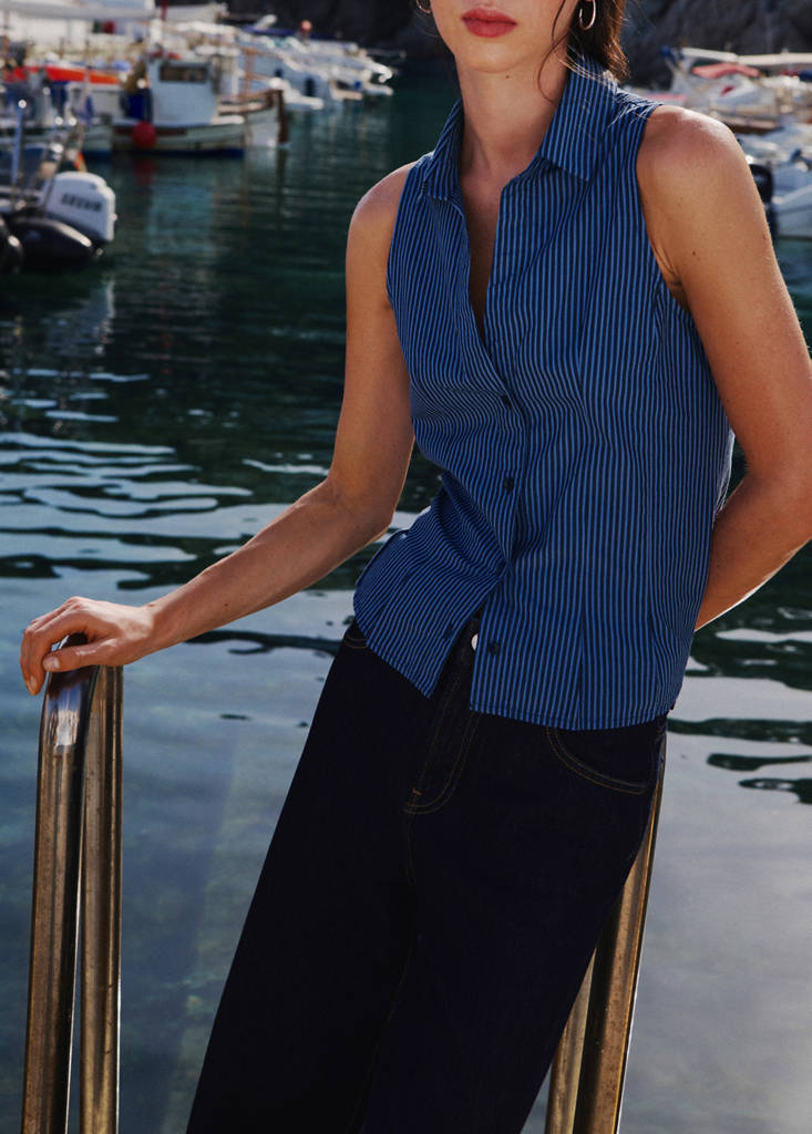 Striped sleeveless shirt — Sky Blue