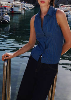 Striped sleeveless shirt — Sky Blue 2