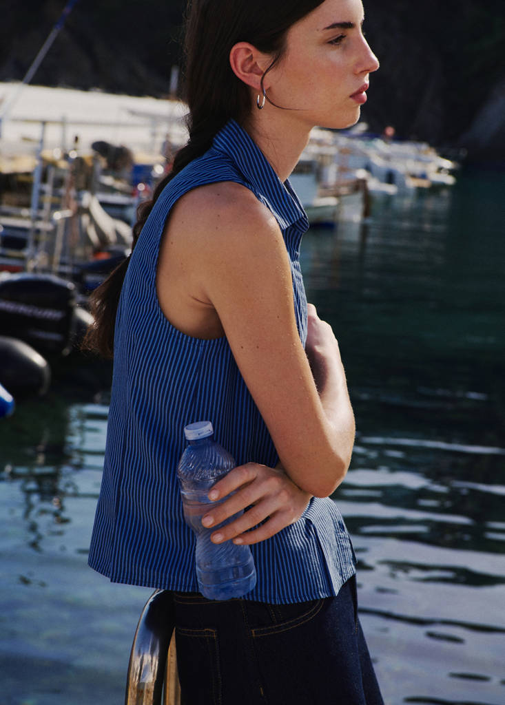 Striped sleeveless shirt — Sky Blue