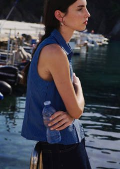 Striped sleeveless shirt — Sky Blue 1
