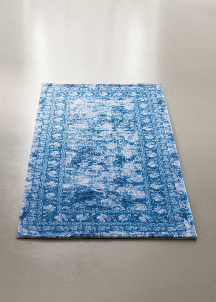 Small printed rug, 100% cotton — Blue
