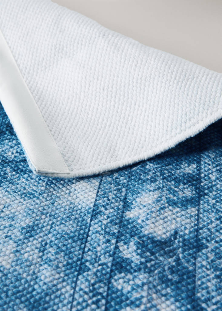 Small printed rug, 100% cotton — Blue