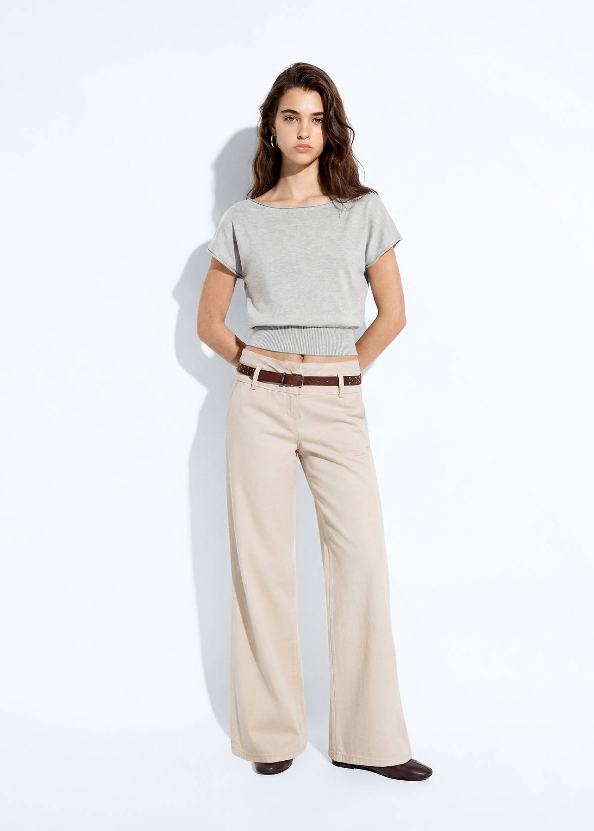 Short-sleeved knitted sweater — Medium Heather Grey